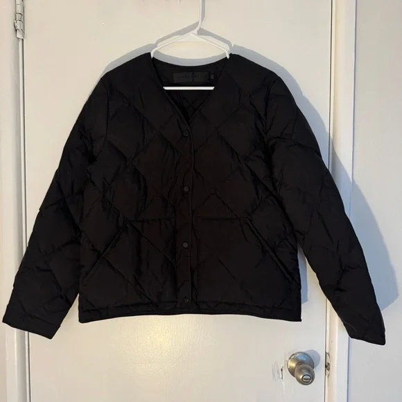 $425 Jenni Kayne Park Down Jacket Quilted Snap Button Classic Black XS - Picture 5 of 10